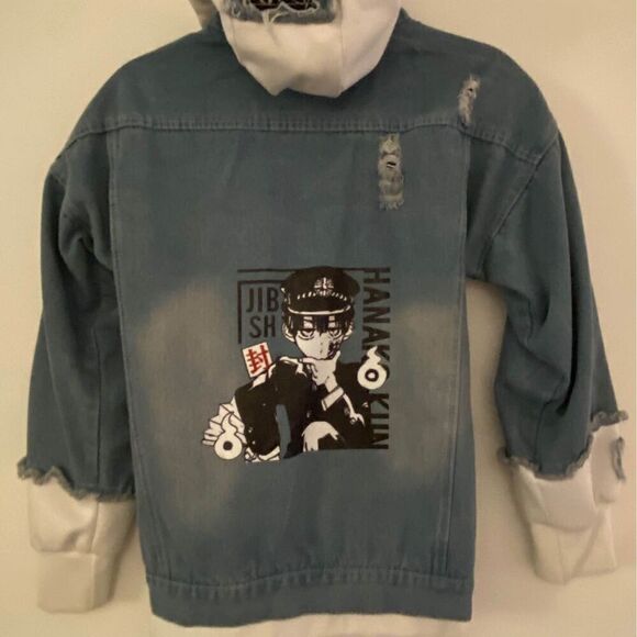 Denim Anime Embroidered Hoodie Jean Jacket Women's Size Small - Picture 5 of 8